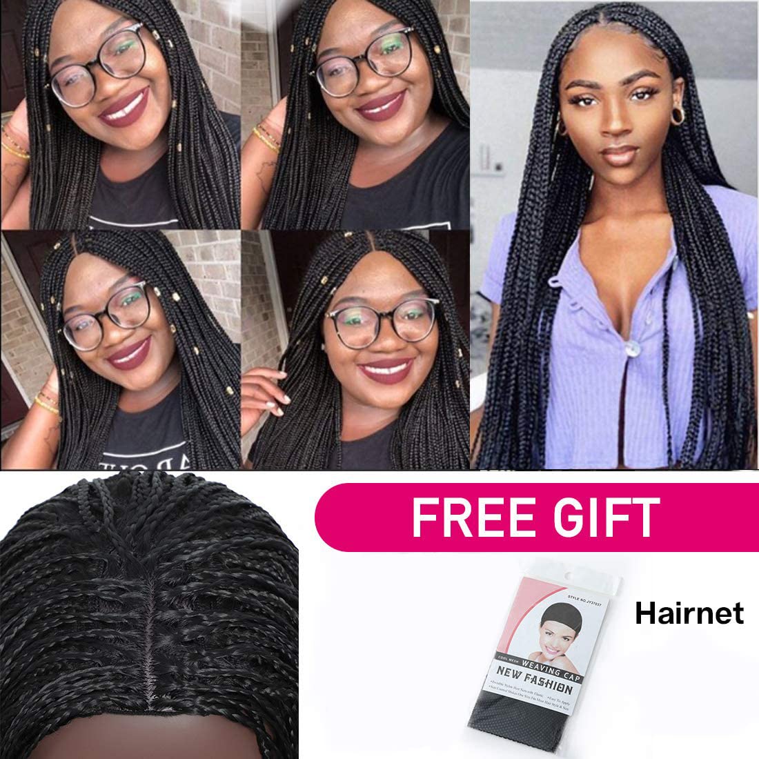 100% Hand Braid Box Font Lace Braided Wigs-4