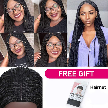 100% Hand Braid Box Font Lace Braided Wigs-4