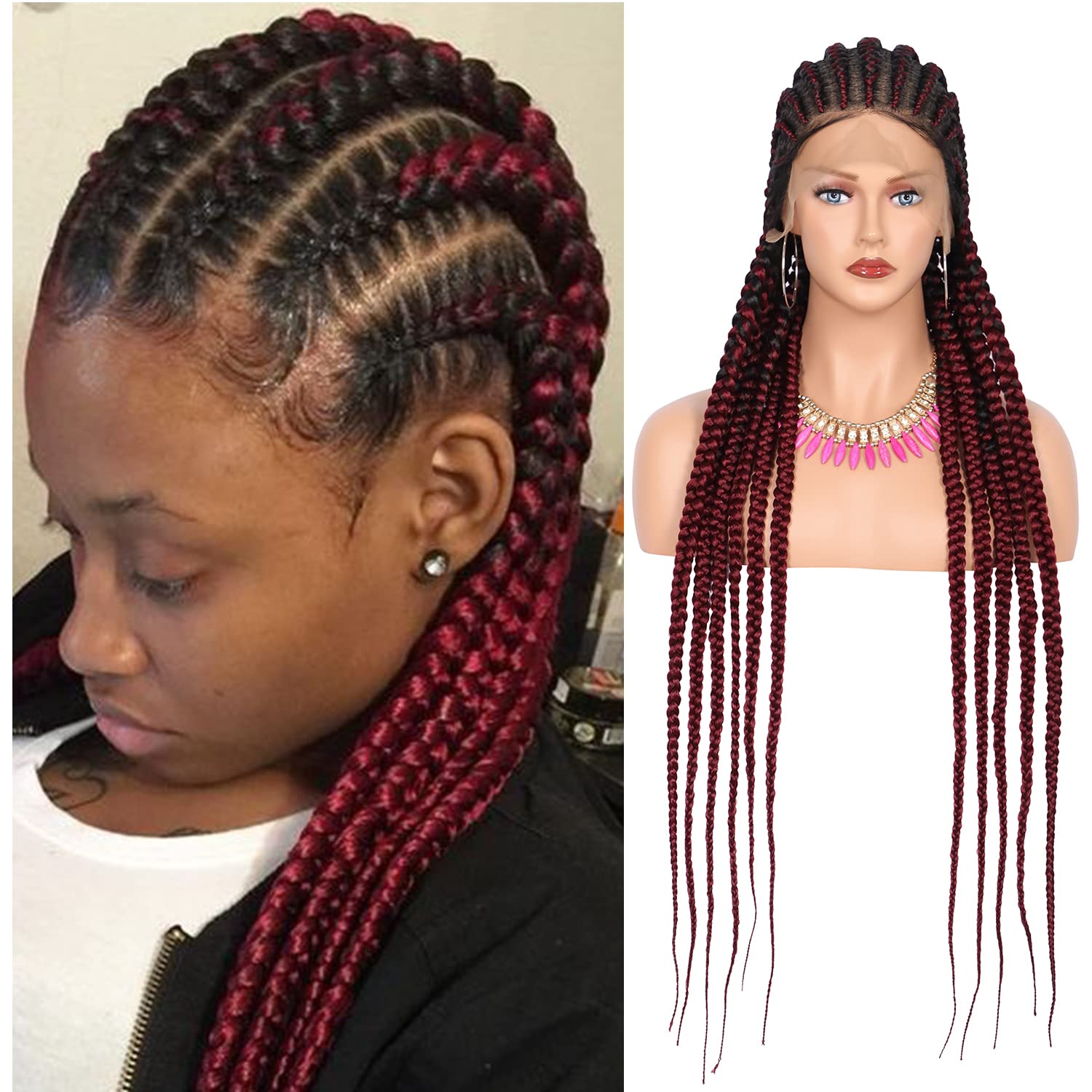 100% Hand Braid Cornrow Braids Lace Frontal Wig-1