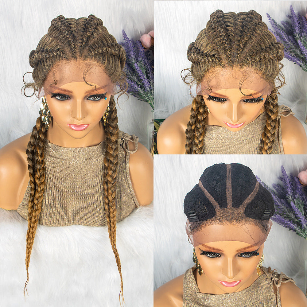 100% Hand Braid Cornrow Braids Lace Frontal Wig-2-4