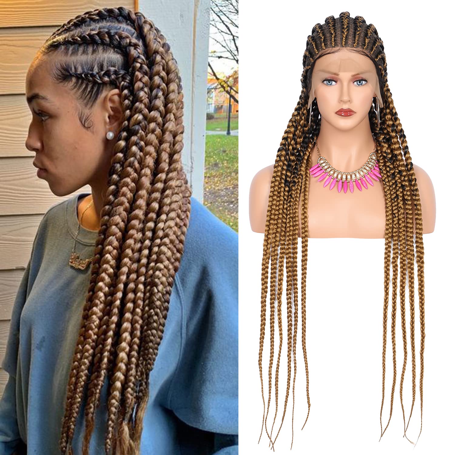 100% Hand Braid Cornrow Braids Lace Frontal Wig-2