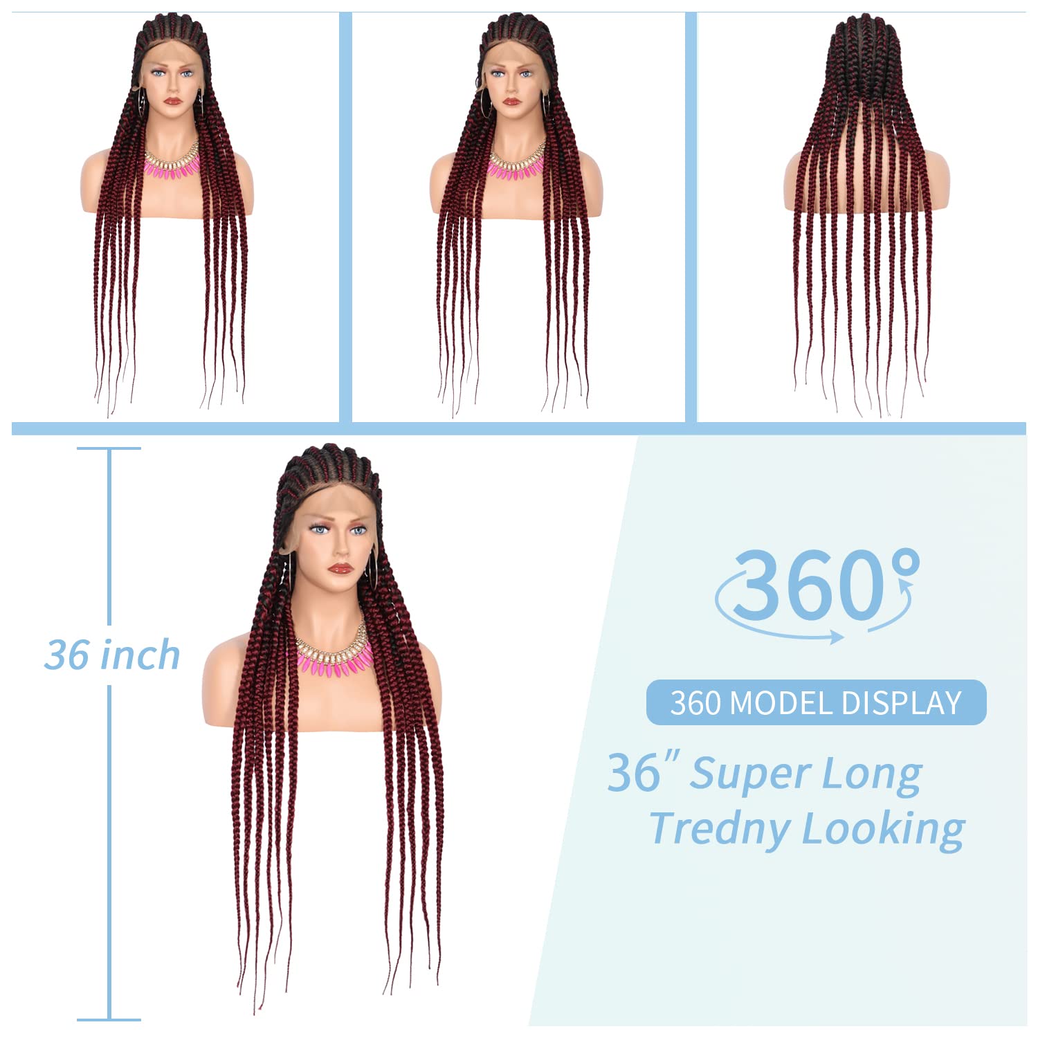 100% Hand Braid Cornrow Braids Lace Frontal Wig-3