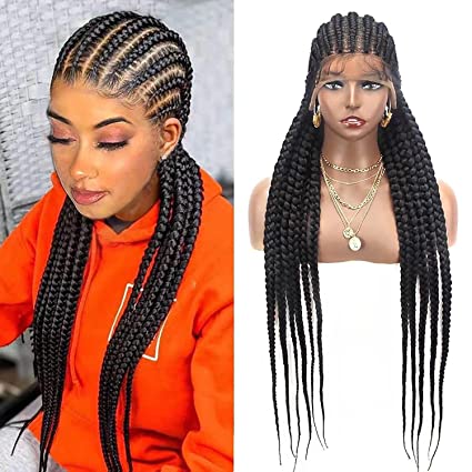 100% Hand Braid Cornrow Braids Lace Frontal Wig-5