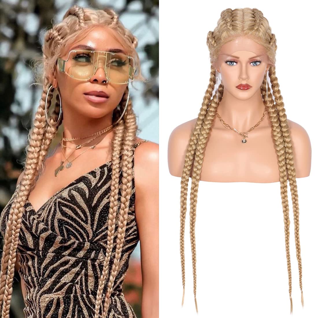 100% Hand Braid Lace Front Cornrow Double Dutch Braided Wigs-1