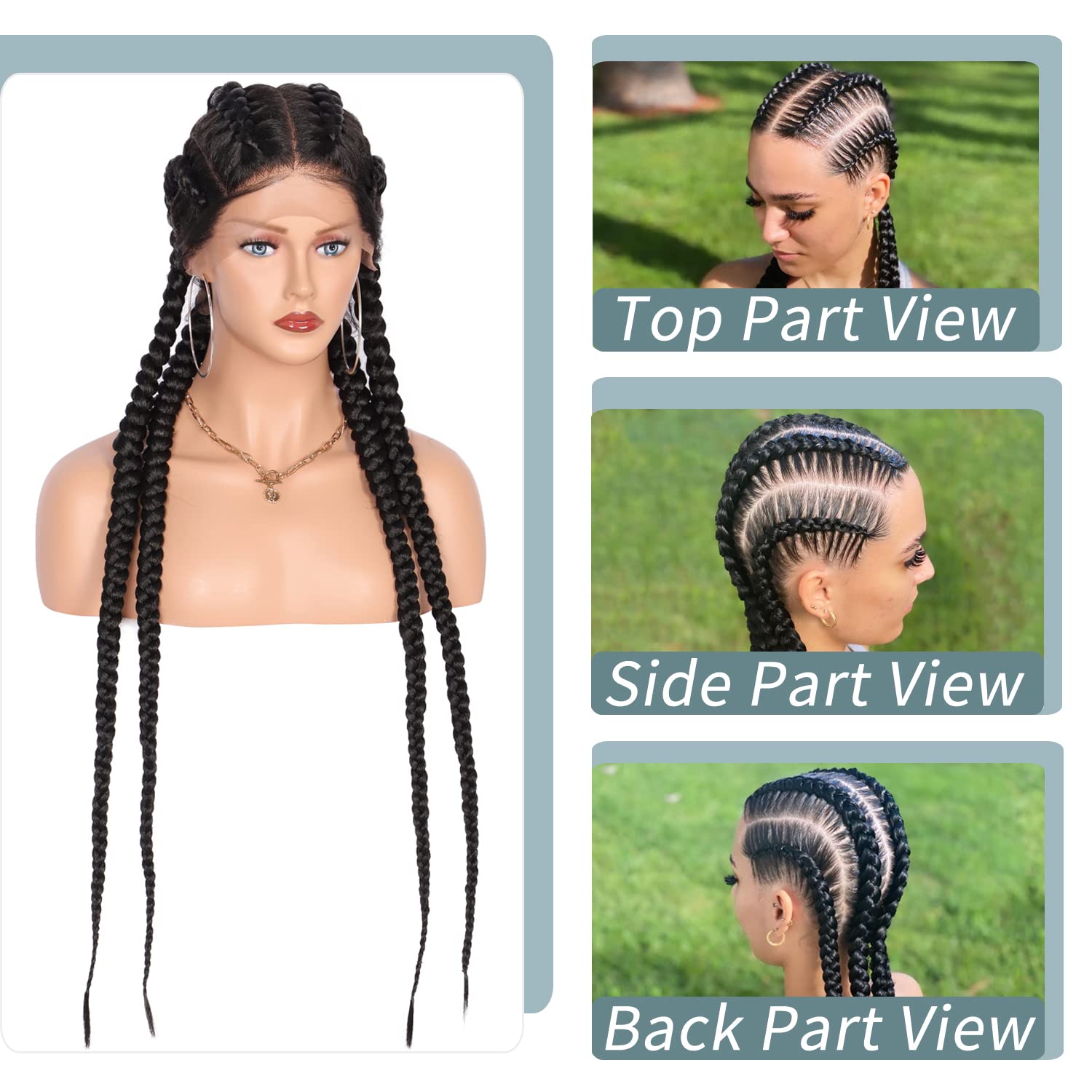 100% Hand Braid Lace Front Cornrow Double Dutch Braided Wigs-2
