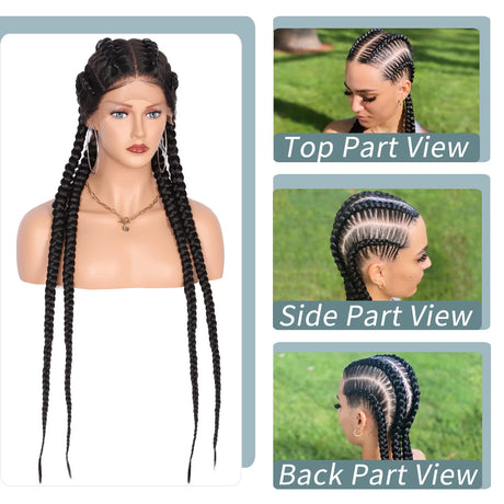 100% Hand Braid Lace Front Cornrow Double Dutch Braided Wigs-2