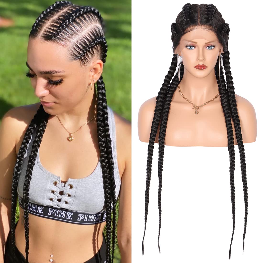 100% Hand Braid Lace Front Cornrow Double Dutch Braided Wigs
