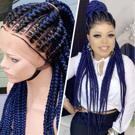100% Hand Braided ADUKE Cornrow Blue Lace Front Braided Wig