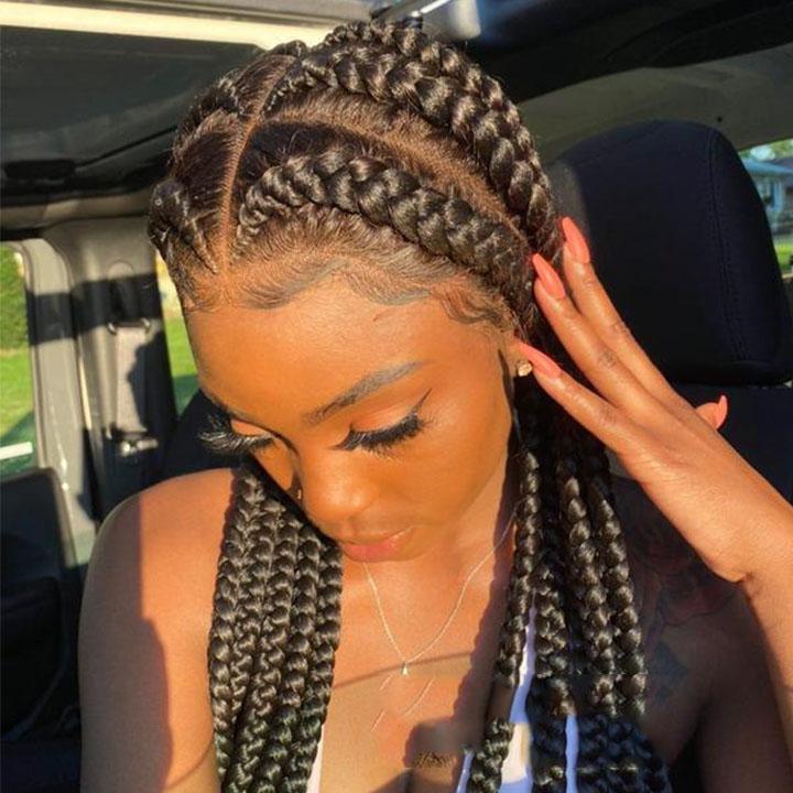 100% Hand Braided Cornrow Pearl Full Lace Braids Wig-1