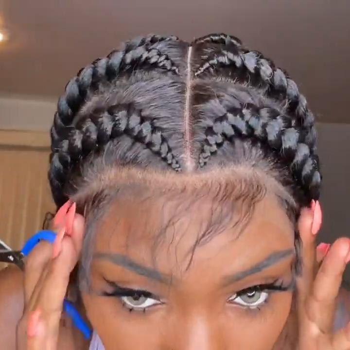 100% Hand Braided Cornrow Pearl Full Lace Braids Wig-3