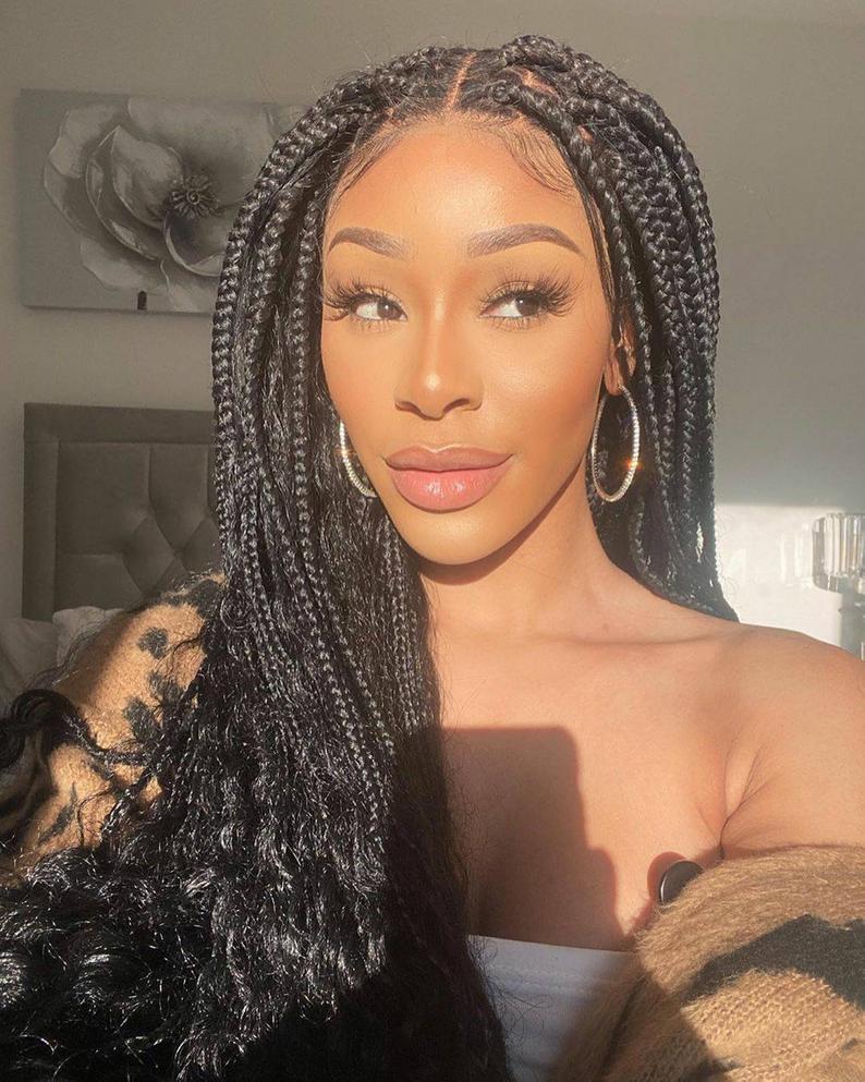 100% Hand Braided Faux Locs Knotless Braids Wig-1