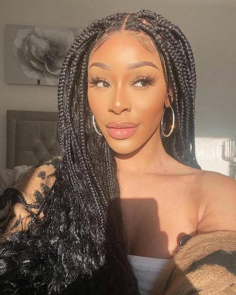 100% Hand Braided Faux Locs Knotless Braids Wig-1