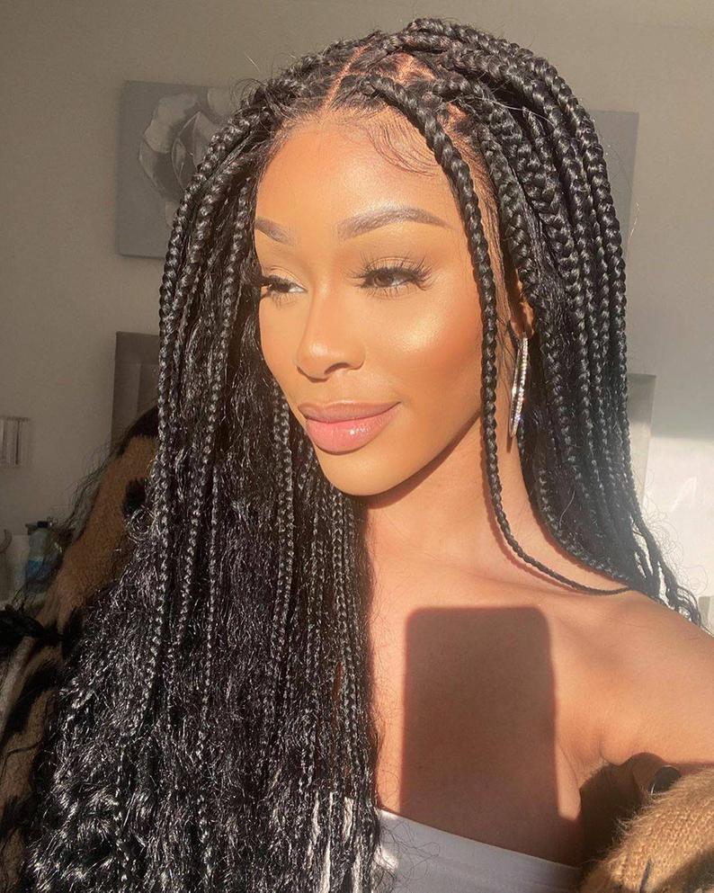 100% Hand Braided Faux Locs Knotless Braids Wig