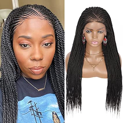 100% Hand Braided Senegal Box Braids Lace Front Wigs For Black Women