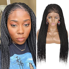100% Hand Braided Senegal Box Braids Lace Front Wigs For Black Women