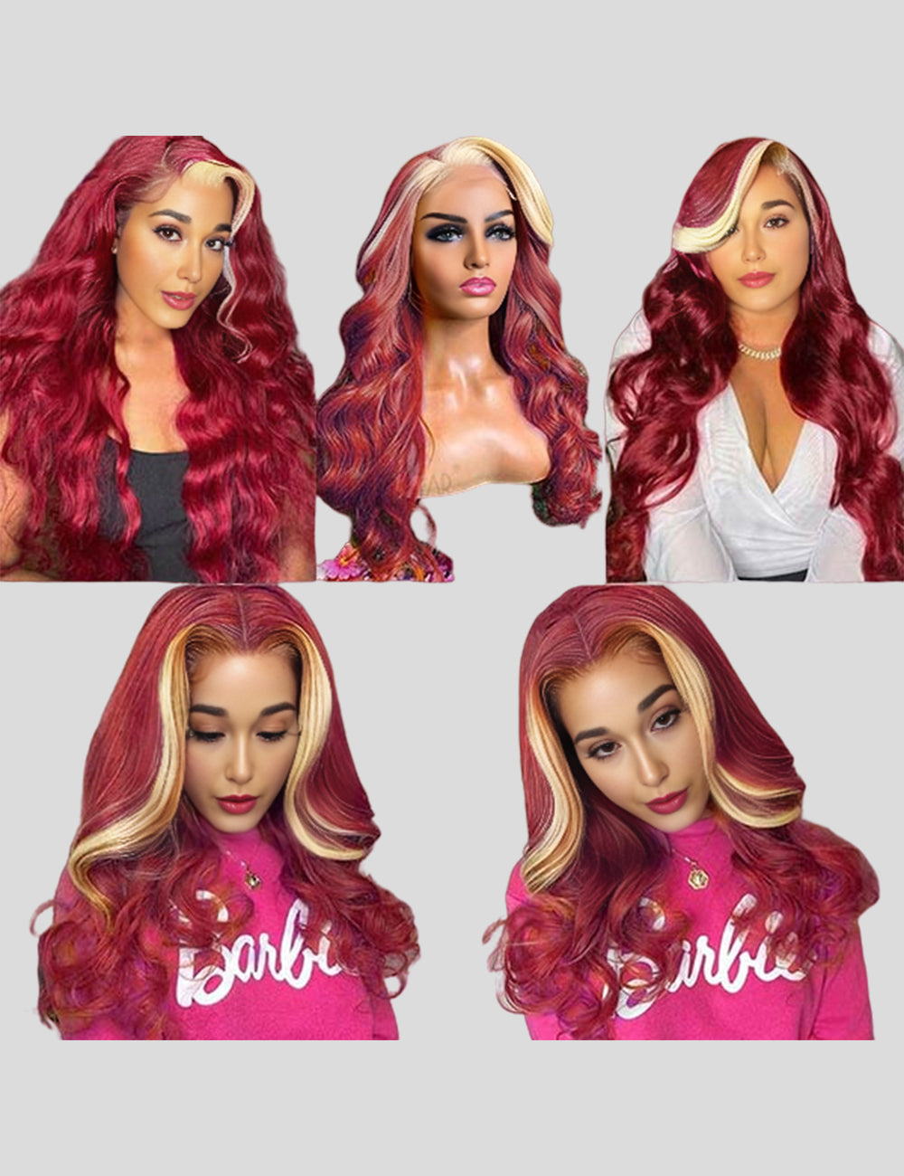 13x4 Lace Front Wigs Body Wave HD Transparent Lace Wigs 99J Burgundy with 613 Blonde Highlight Wigs-5