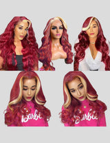 13x4 Lace Front Wigs Body Wave HD Transparent Lace Wigs 99J Burgundy with 613 Blonde Highlight Wigs-5