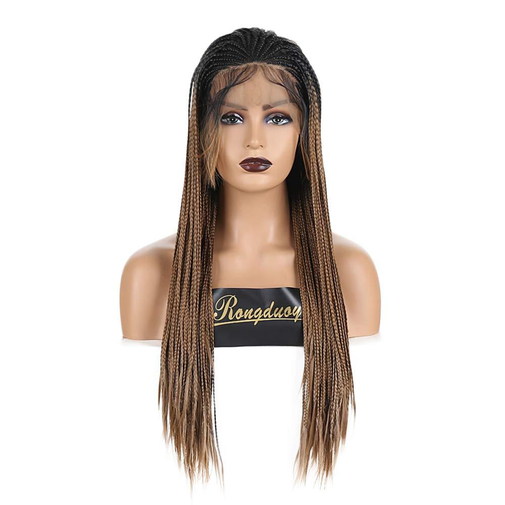 18" Black Root Ombre Brown Synthetic Wig Long Hand Braided Wig-1