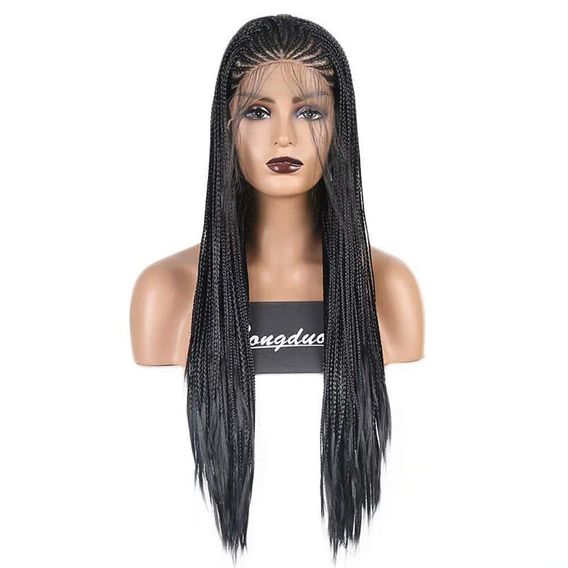 18" Hand Braided Wig Natural Black Braiding Wigs-1