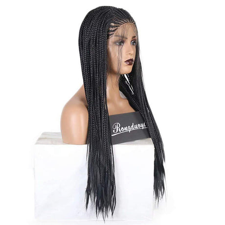 18" Hand Braided Wig Natural Black Braiding Wigs-2