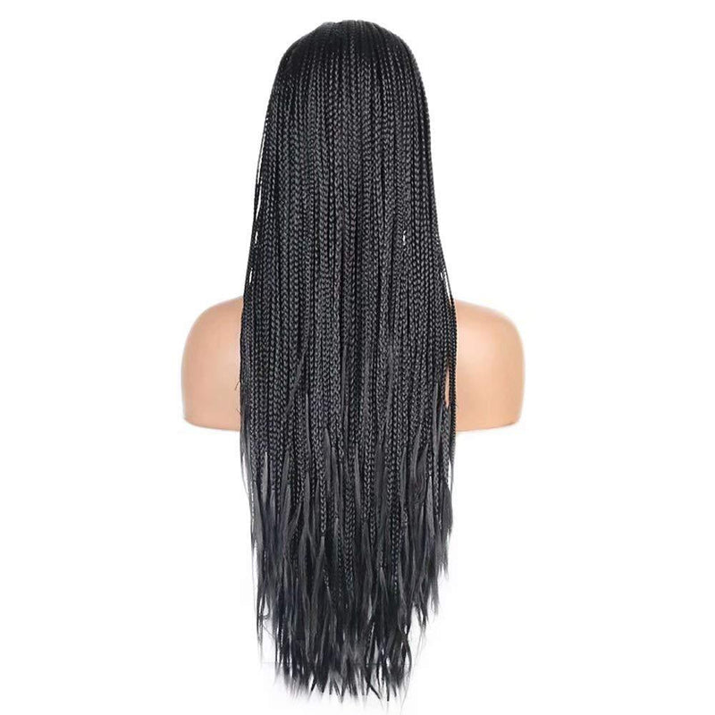 18" Hand Braided Wig Natural Black Braiding Wigs-3