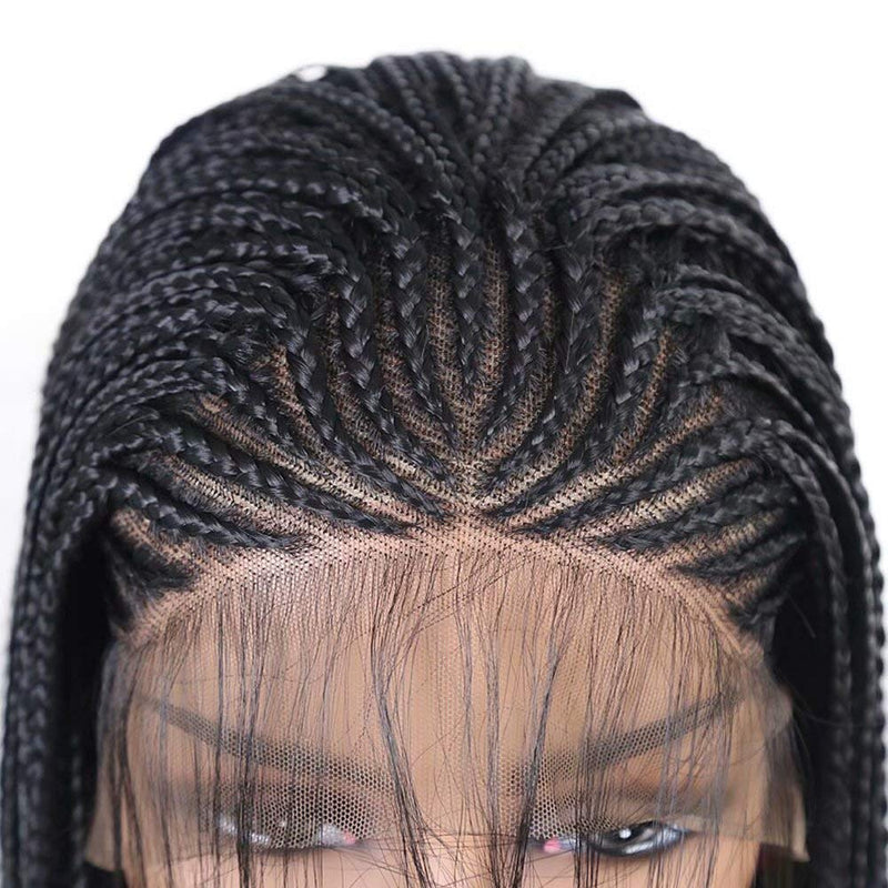 18" Hand Braided Wig Natural Black Braiding Wigs-4