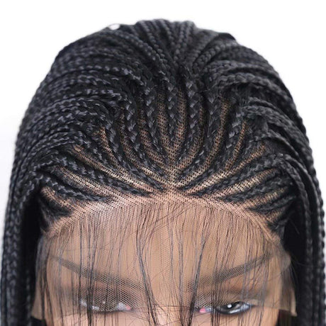 18" Hand Braided Wig Natural Black Braiding Wigs-4