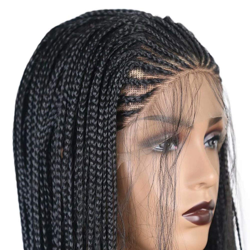18" Hand Braided Wig Natural Black Braiding Wigs-5