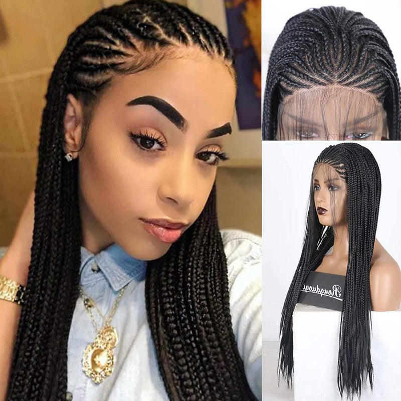18" Hand Braided Wig Natural Black Braiding Wigs