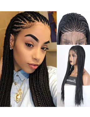 18 Inch Lace Front Hand Braided Black Box Braided Wigs