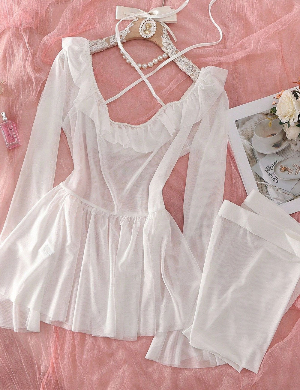 Plus Size White Off-Shoulder Ruffle Lingerie Dress