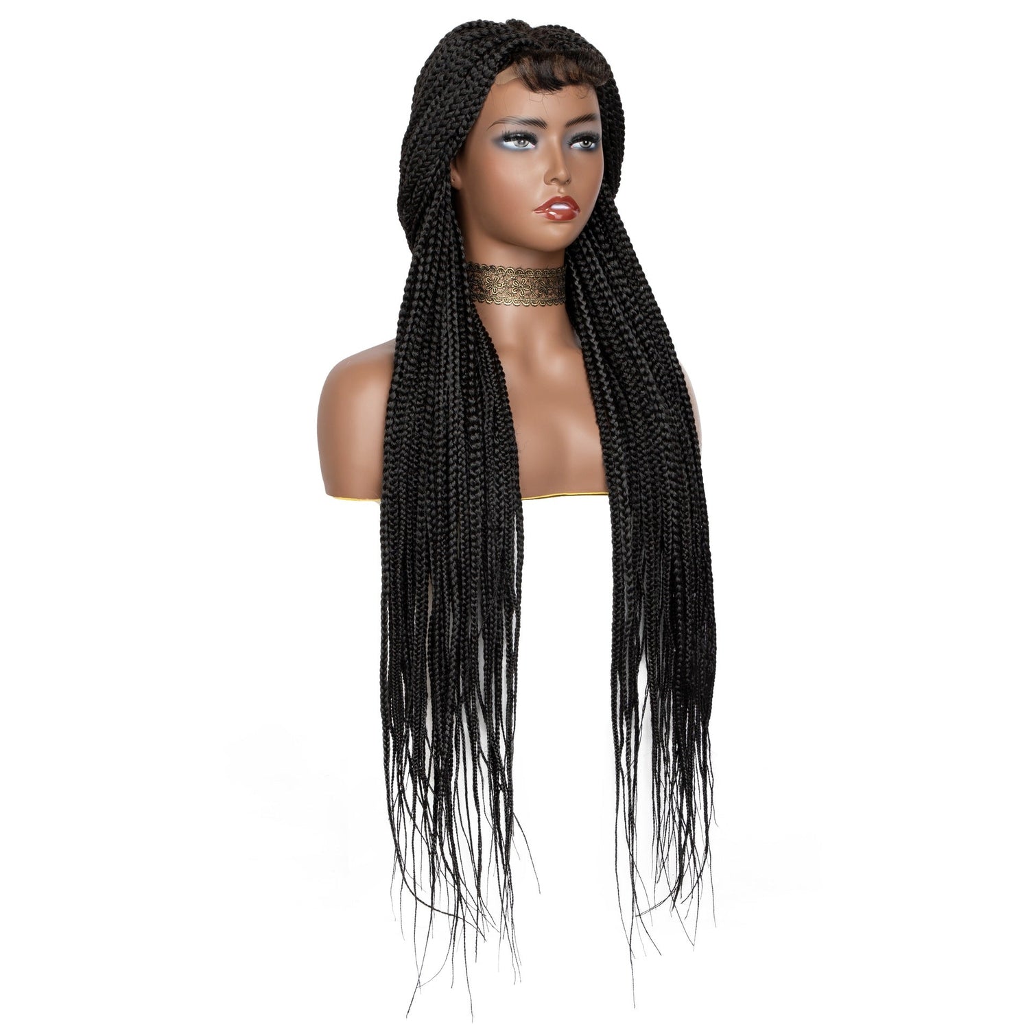 2022 Latest Popular 100% Hand Box Front Lace Bangs Braided Wigs-1