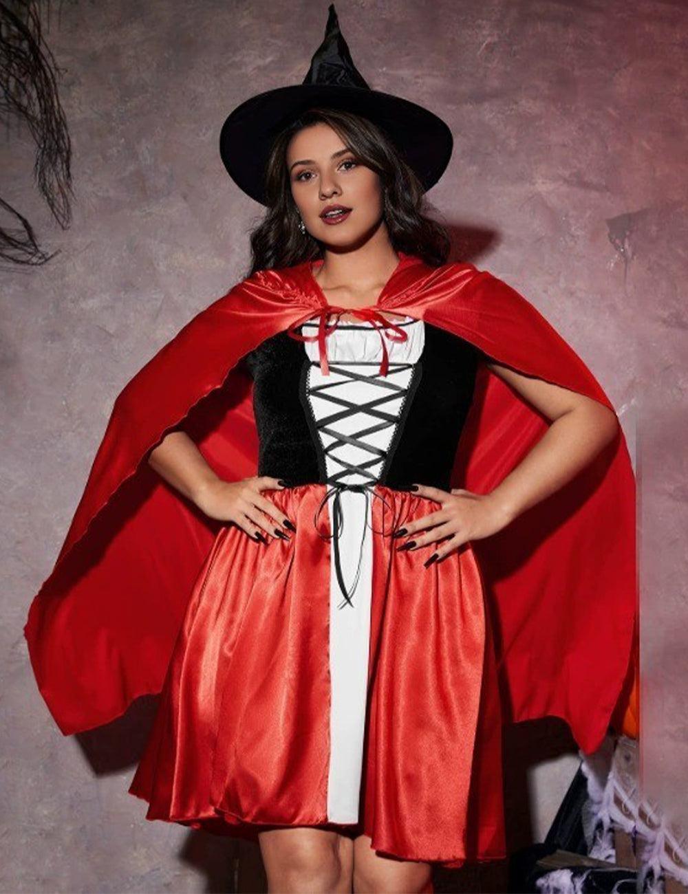 Plus Size Red Cape Witch Halloween Costume