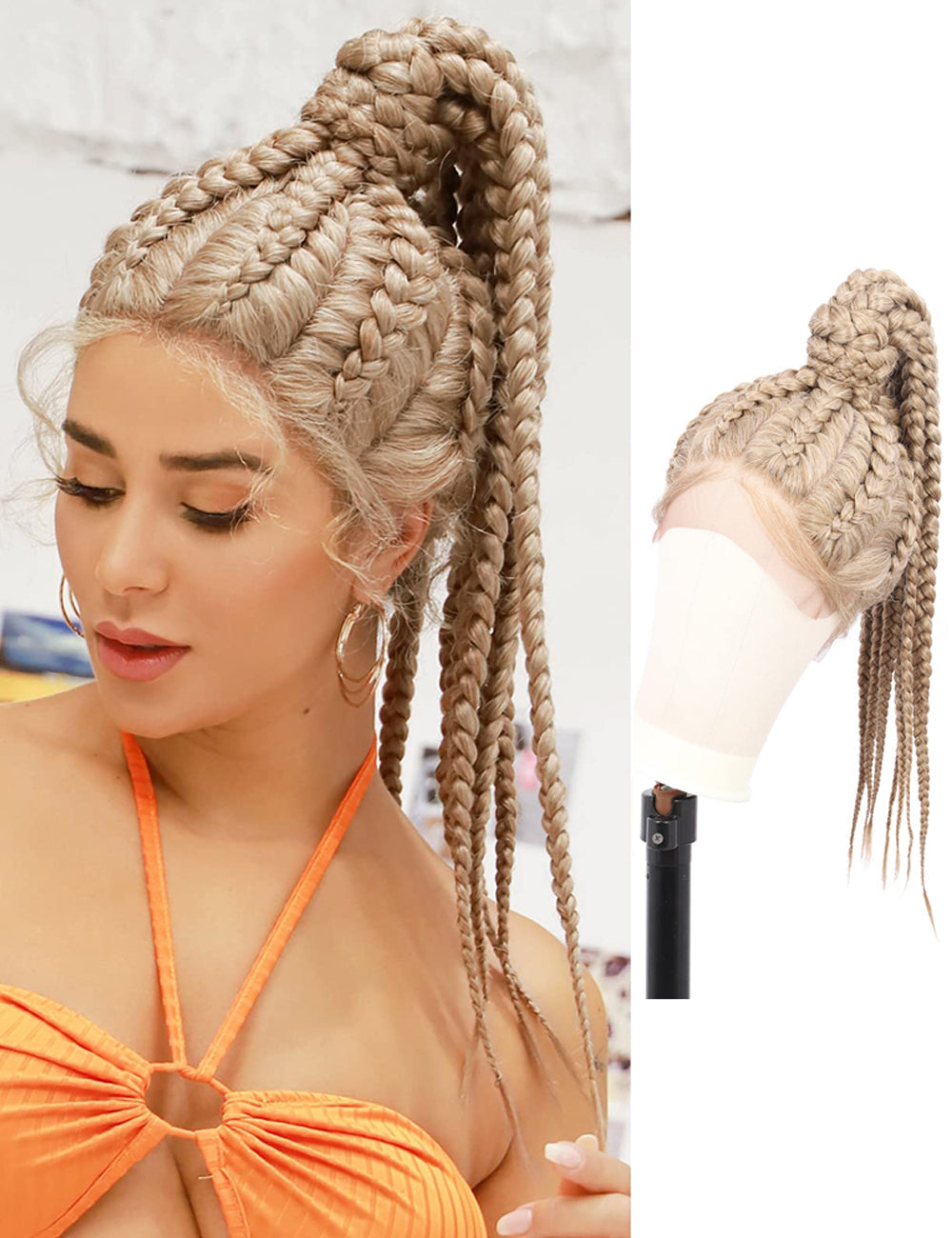 22 Inch Hand Braid Cornrow Braids Lace Front Wigs