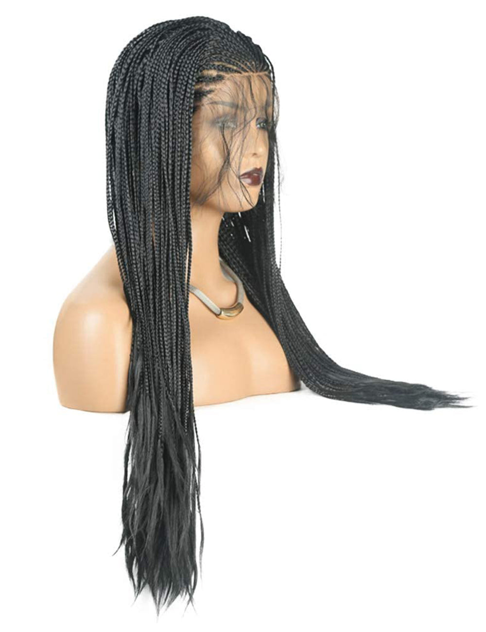24 Inch Lace Front Black Box Braided Wigs-3