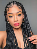 24 Inch Lace Front Black Box Braided Wigs