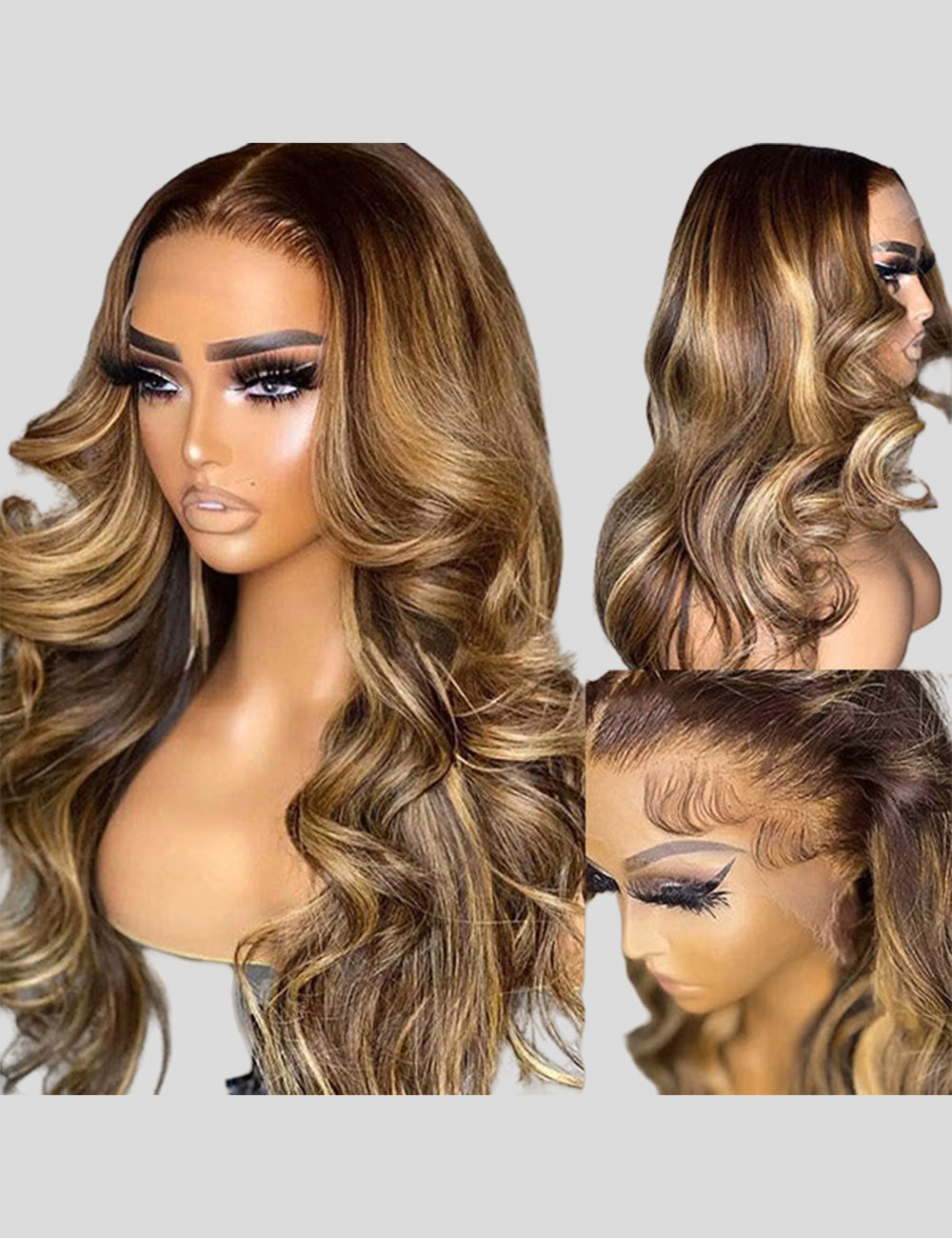 250% Density Balayage Highlight Lace Wigs Body Wave Lace Front Wigs With Baby Hair-1