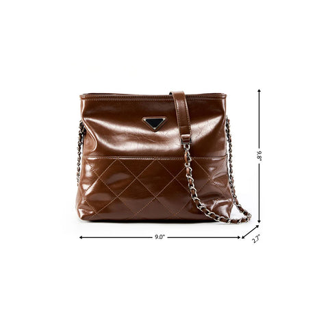 Women's Brown Leather Bucket Chain Bag Zipper Shoulder Bag| PRUSES
