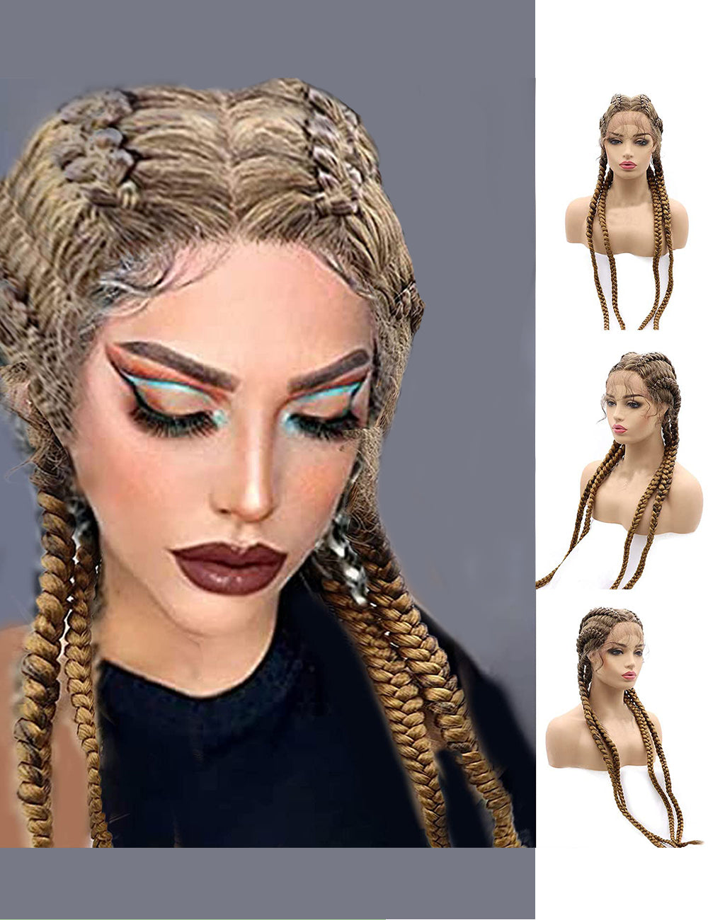 30 INCH Lace Front Hand 4 Dutch Braids Cornrow Braided-1