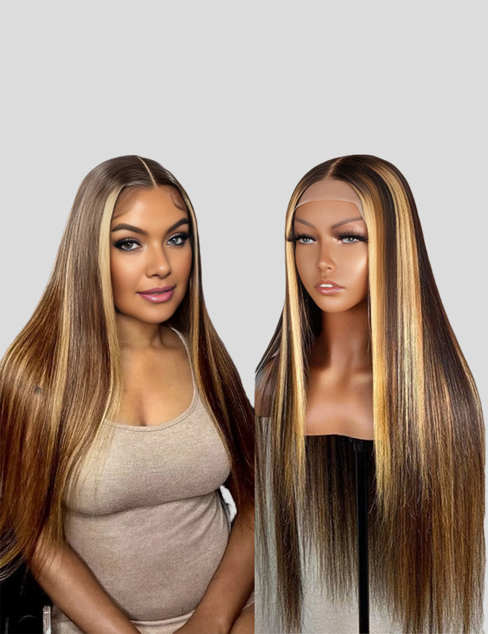 32 inch Balayage Highlight Hair 13x4 Frontal Lace Wigs Straight Pre Plucked Human Hair Wigs