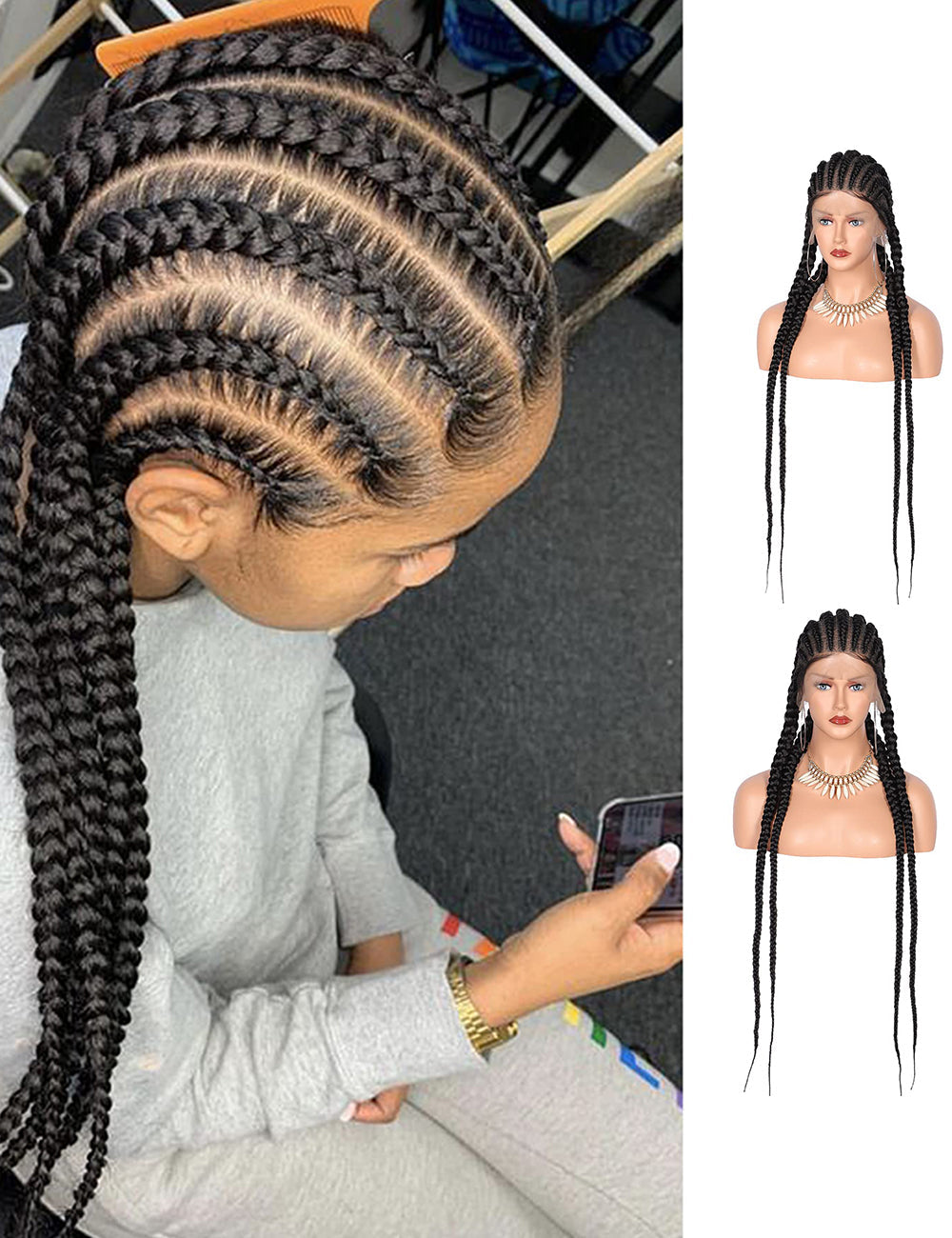 36 INCH Full Lace Front Cornrow Braided Wigs-1