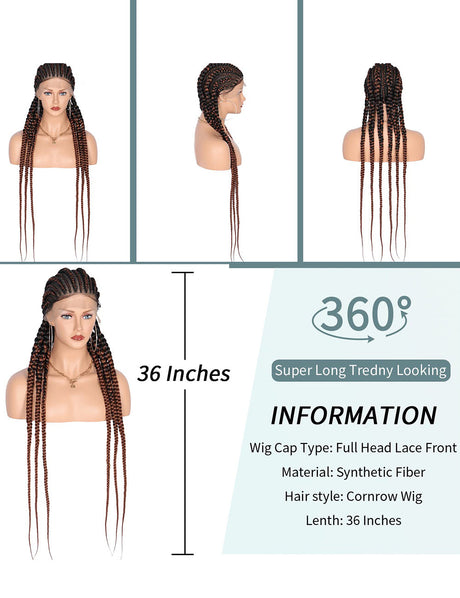 36 INCH Full Lace Front Cornrow Braided Wigs-8
