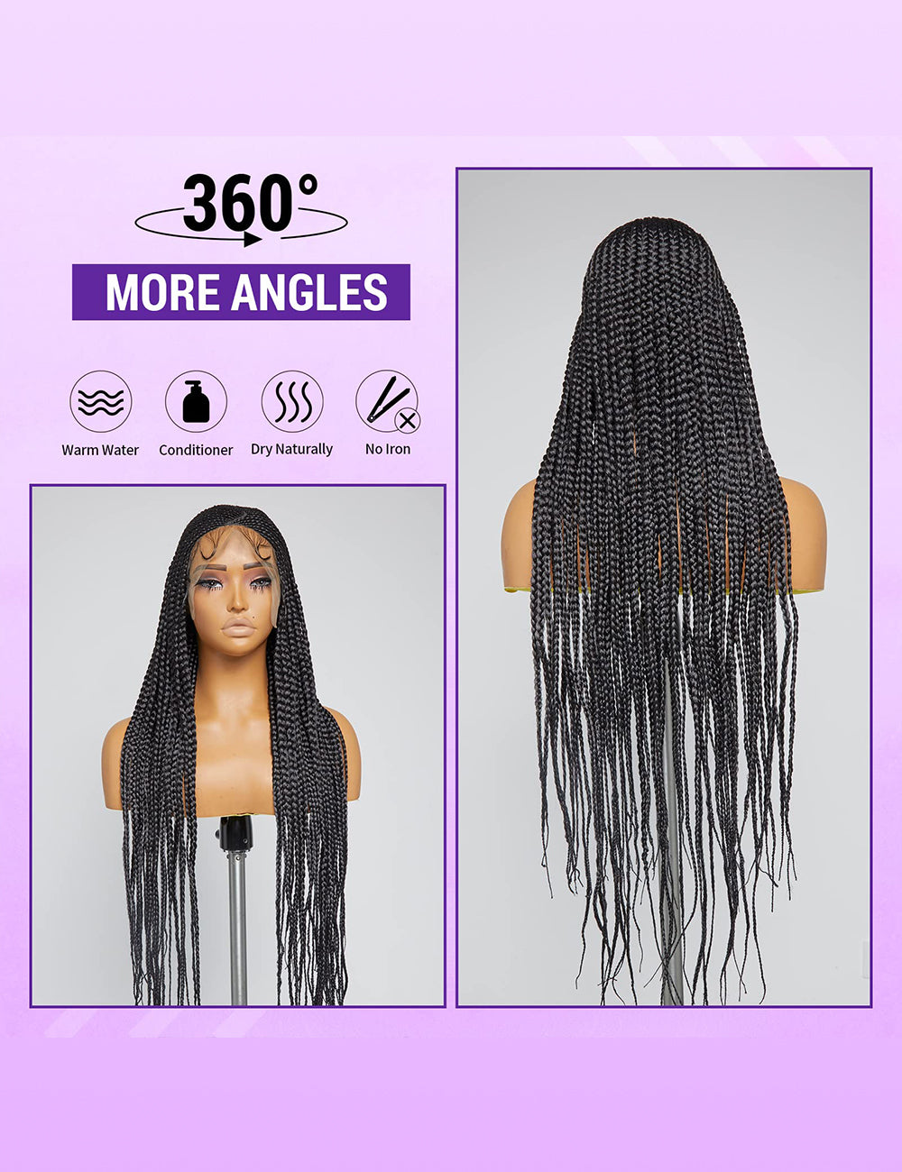 36 Inch Knotless 100% Handmade Box Braided Lace Front Wigs-2
