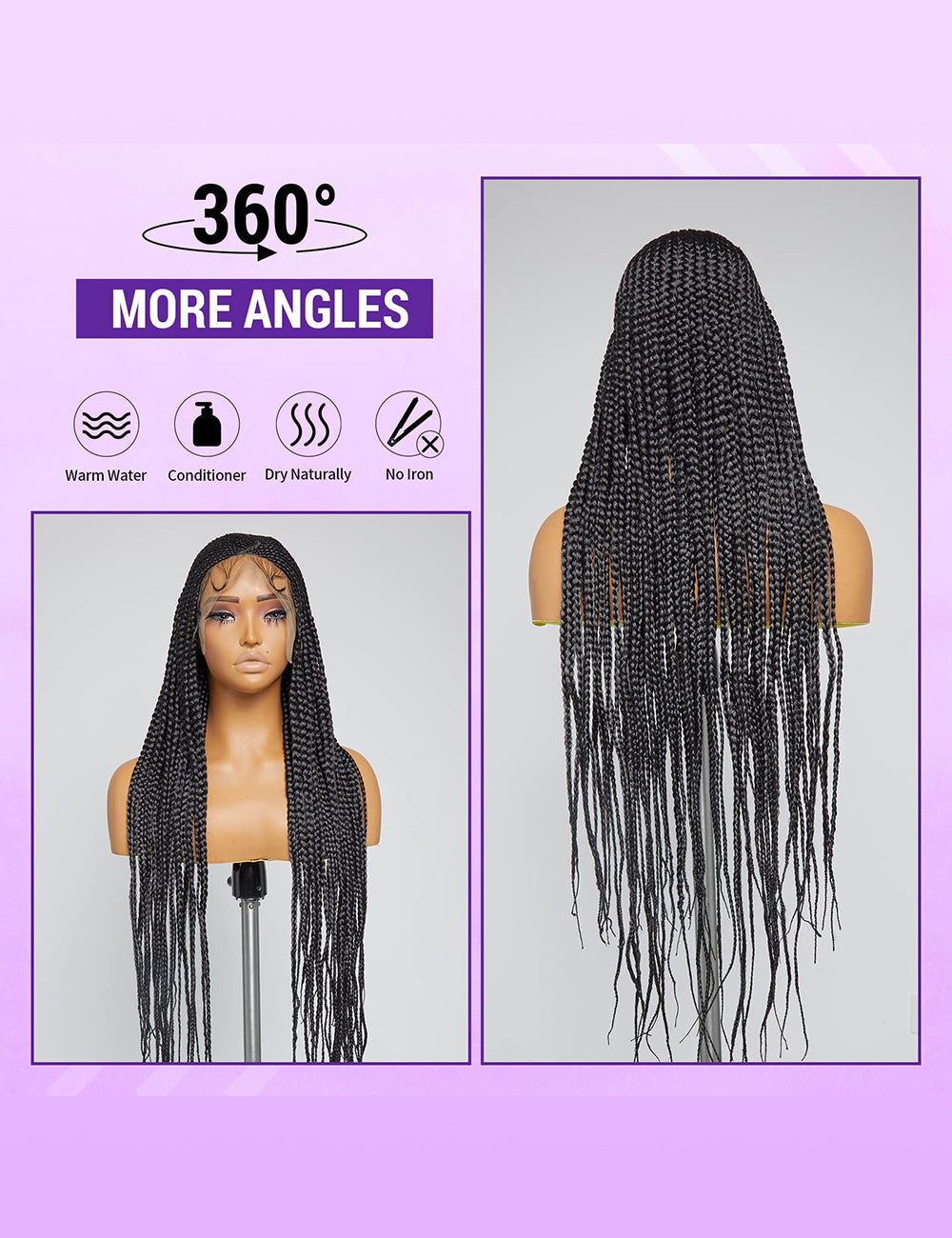 36 Inch Knotless 100% Handmade Box Braided Lace Front Wigs-3