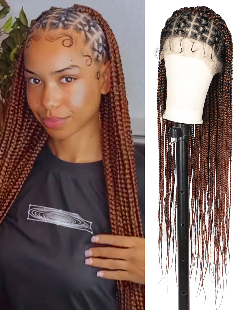 36 Inch Knotless Full Double Lace Box Braided Wigs-1