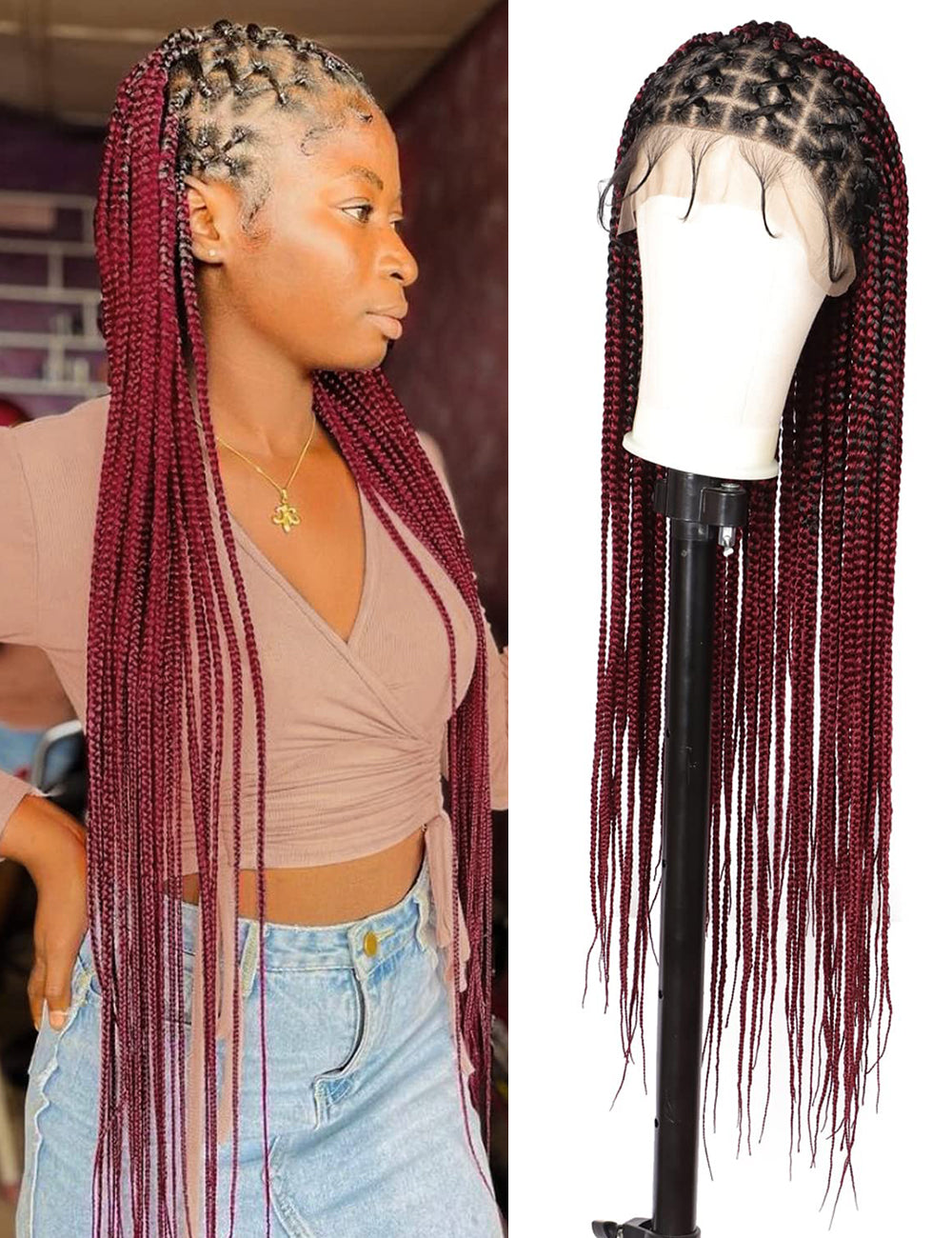 36 Inch Knotless Full Double Lace Box Braided Wigs-2