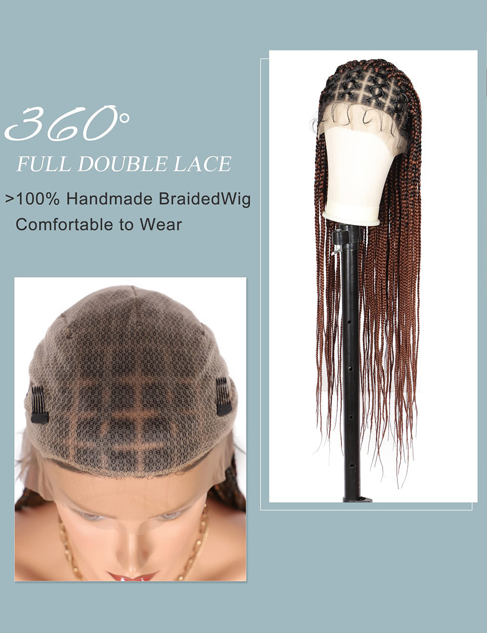 36 Inch Knotless Full Double Lace Box Braided Wigs-3
