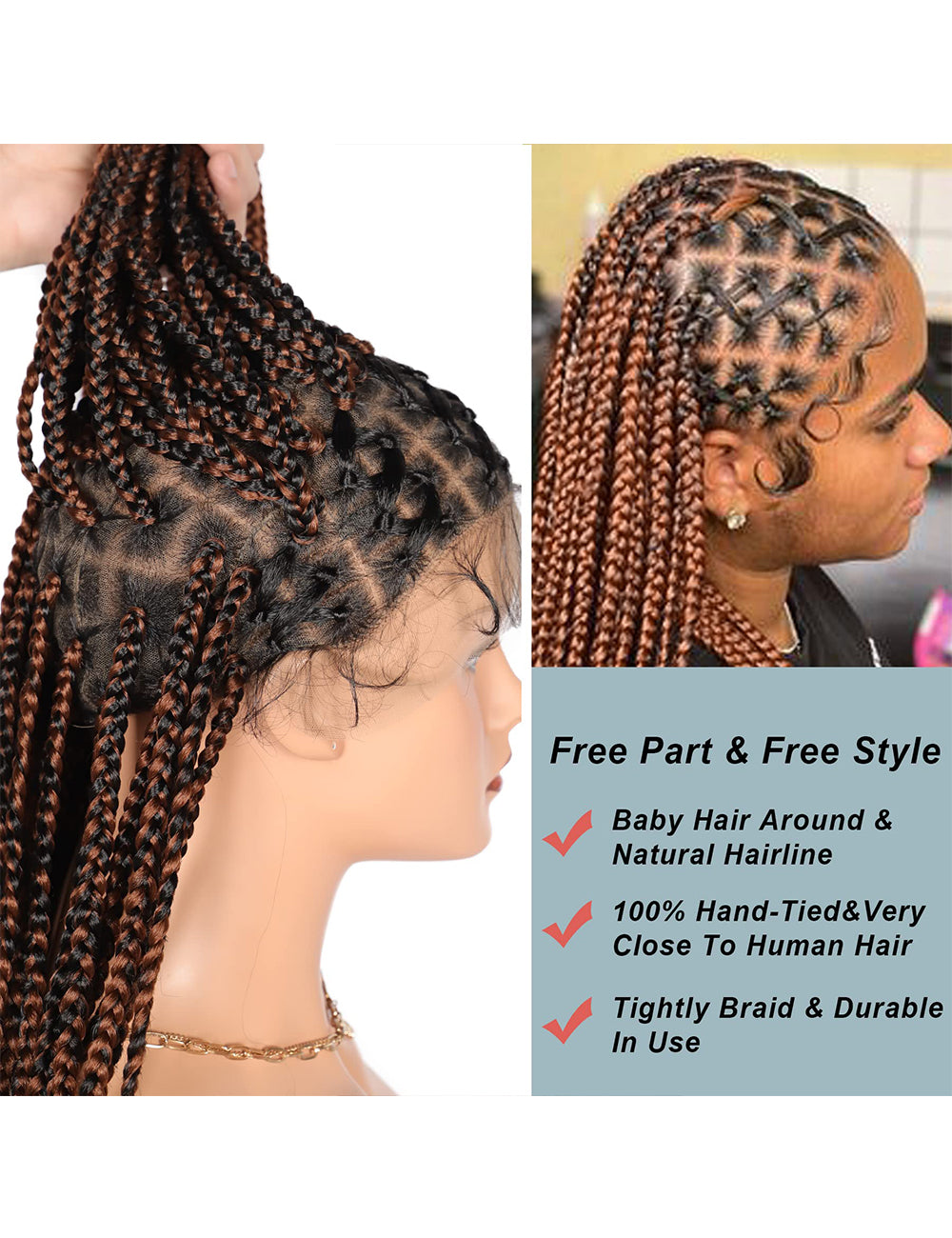 36 Inch Knotless Full Double Lace Box Braided Wigs-4
