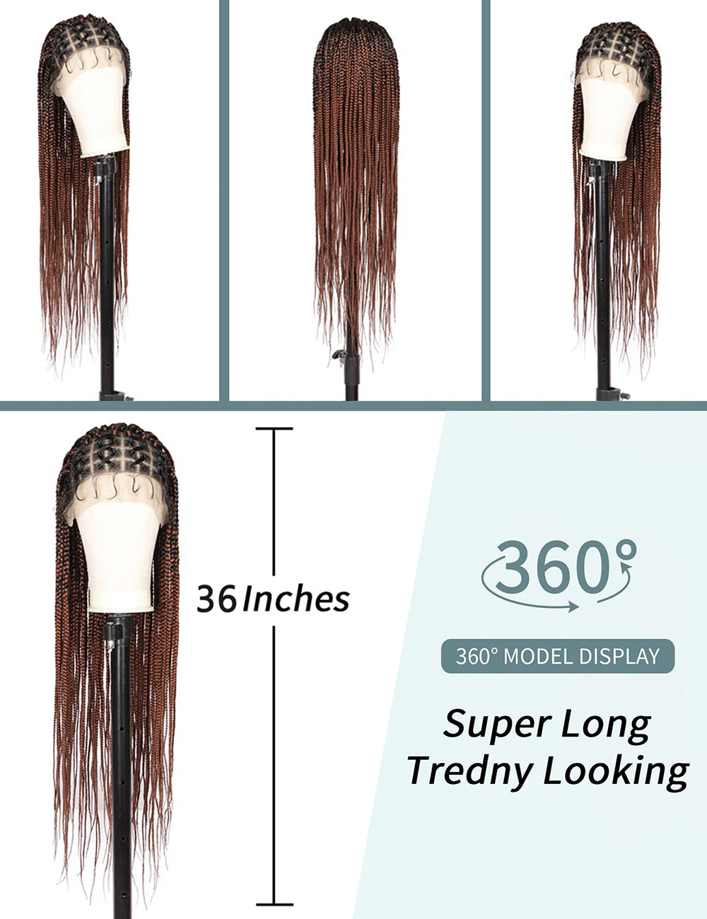 36 Inch Knotless Full Double Lace Box Braided Wigs-5