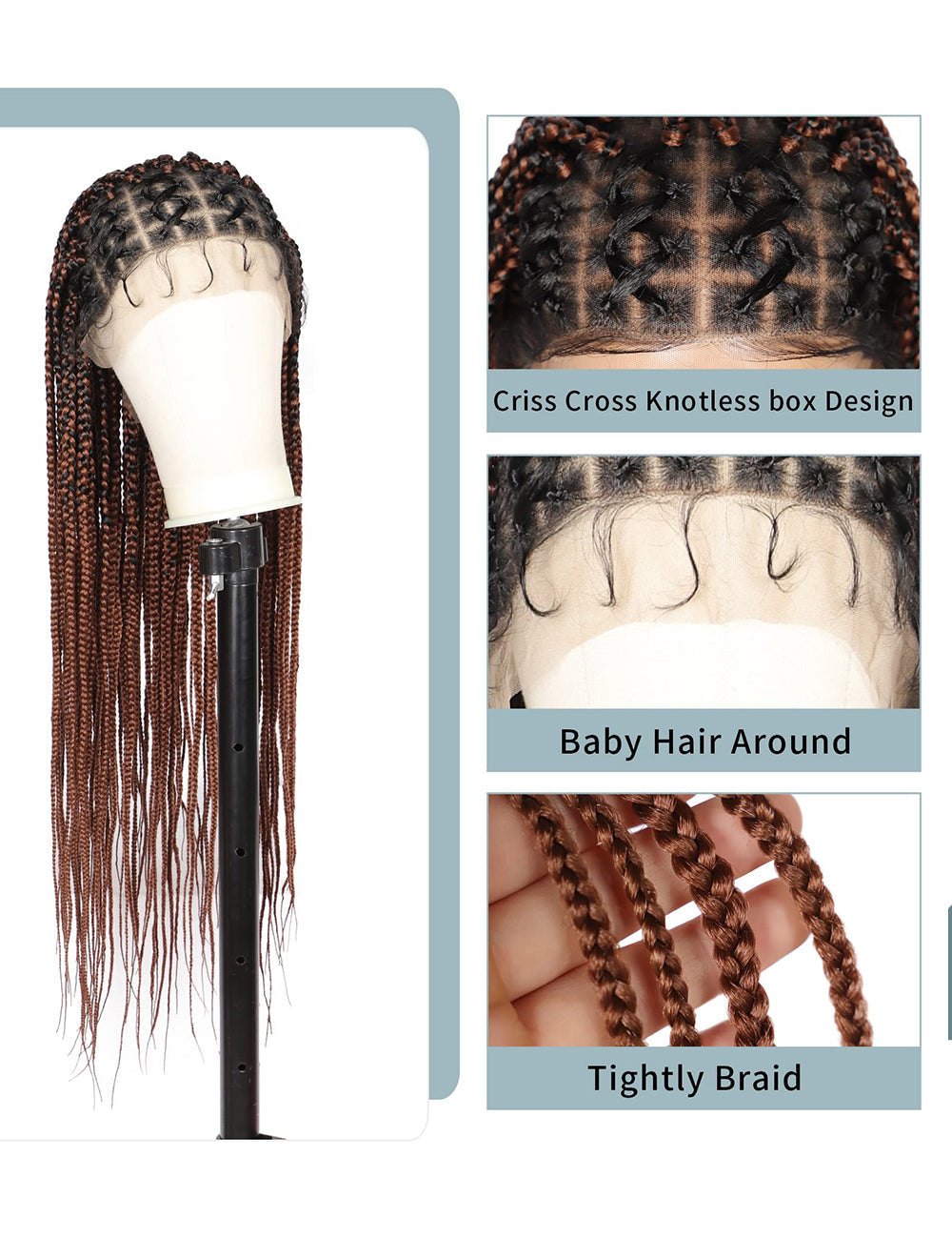 36 Inch Knotless Full Double Lace Box Braided Wigs-6